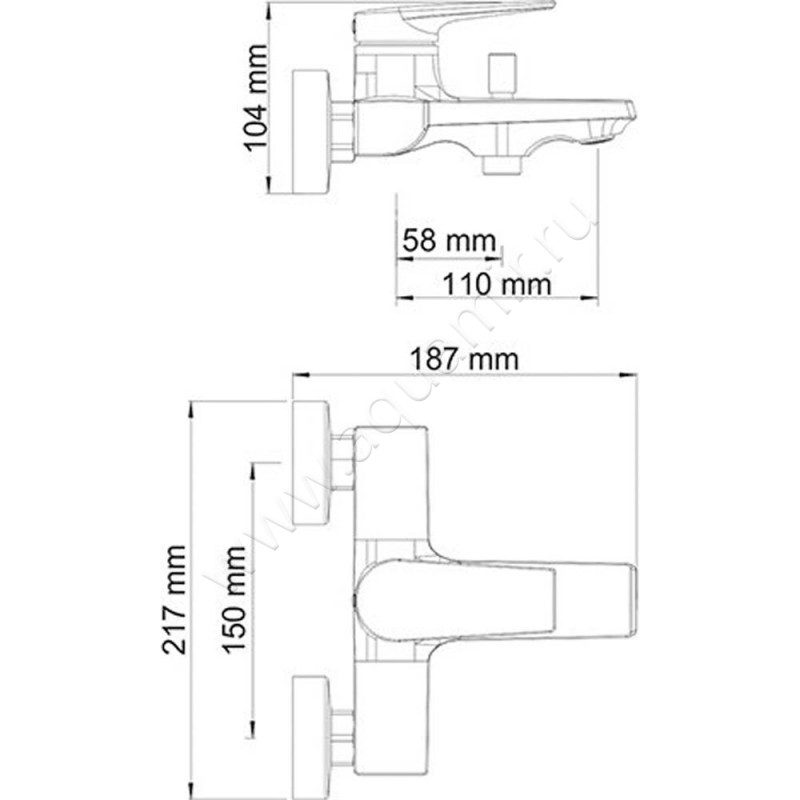 Смеситель для ванны Wasserkraft Lopau 3201 размеры