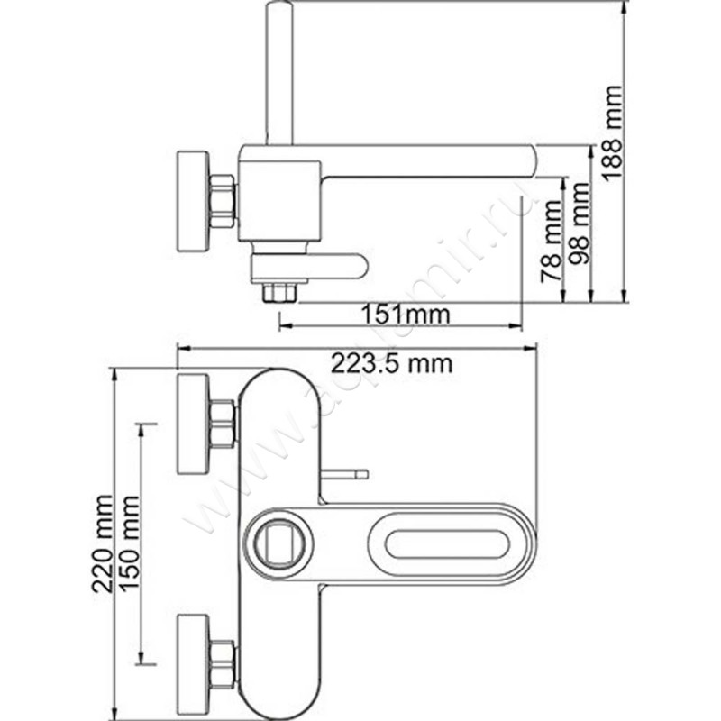 Смеситель для ванны Wasserkraft Kammel 1801 размеры