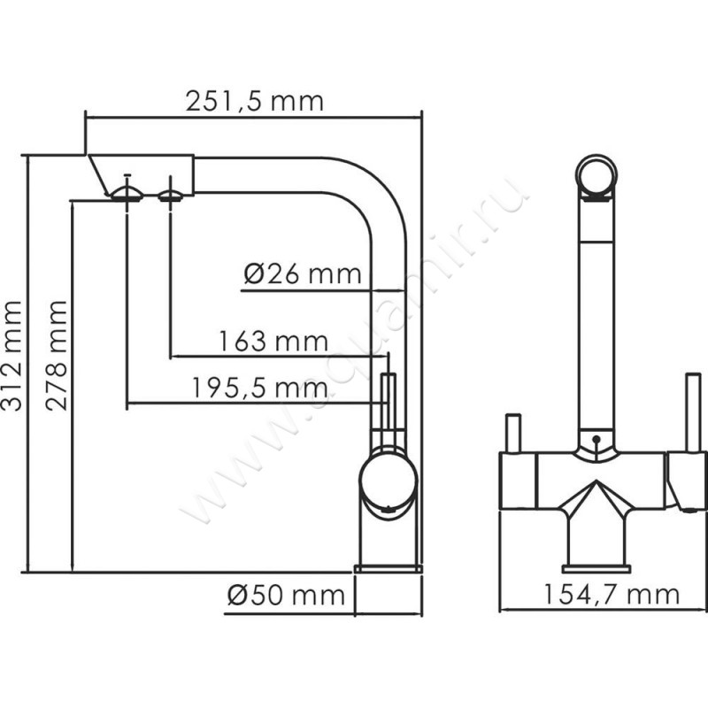 Смеситель для кухни Wasserkraft A8317 размеры
