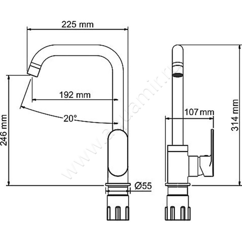 Смеситель для кухни Wasserkraft Mindel 8507 размеры