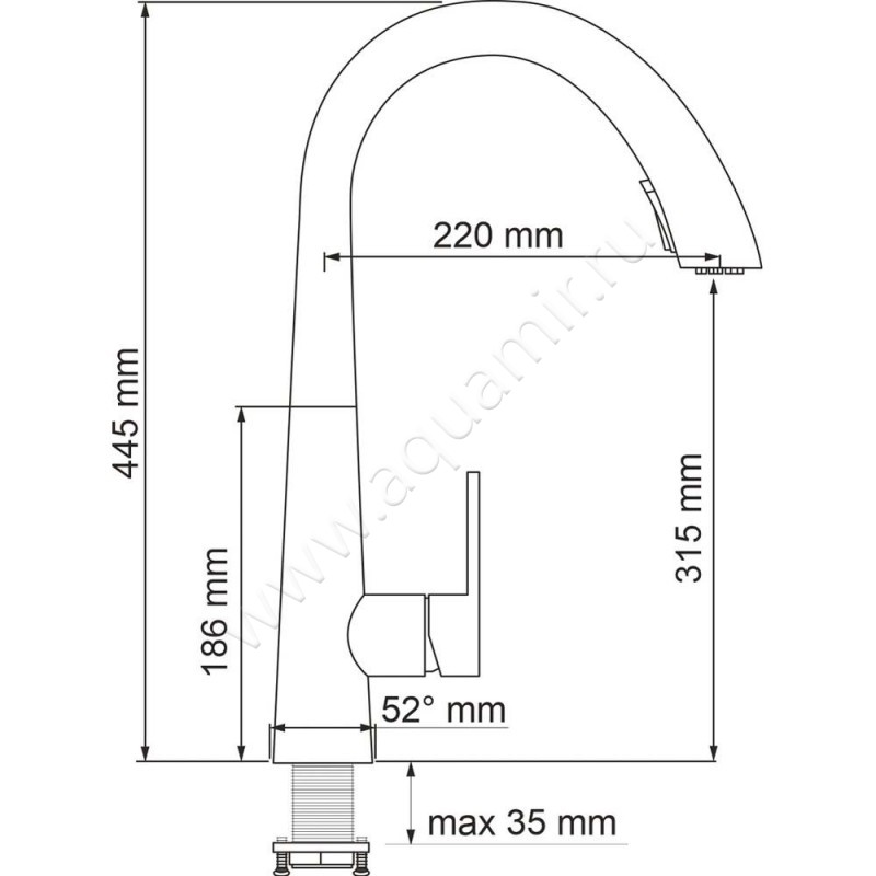 Смеситель для кухни Wasserkraft A8617 размеры