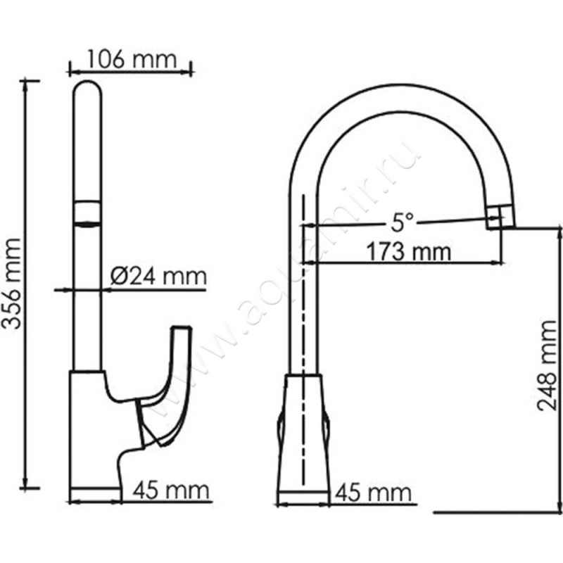 Смеситель для кухни Wasserkraft Sauer 7107 размеры