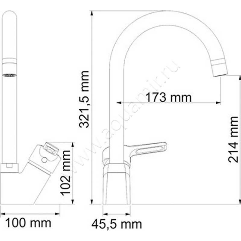 Смеситель для кухни Wasserkraft Ruhr 24407 размеры