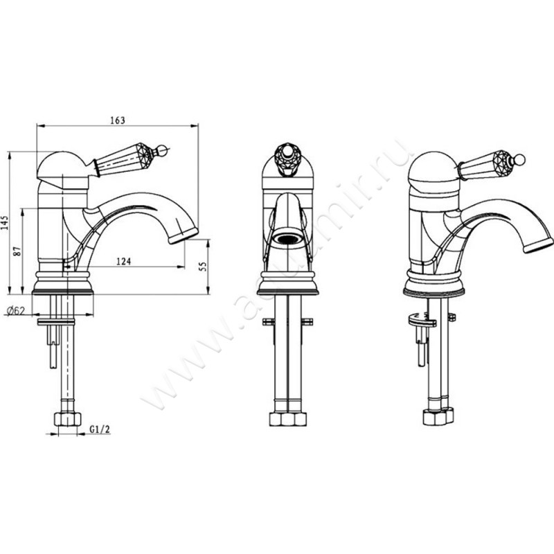 Смеситель для раковины Boheme Brillante 341 размеры