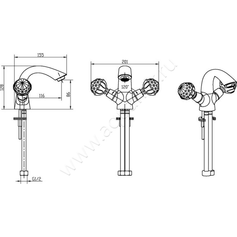 Смеситель для раковины Boheme Brillante 351 размеры