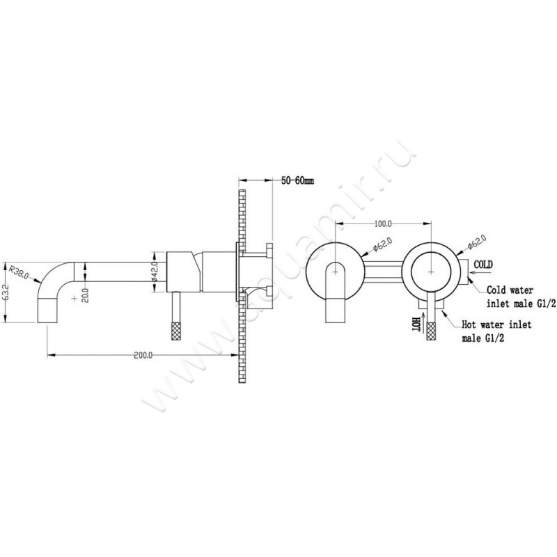 Смеситель для раковины Boheme Uno 465MW размеры