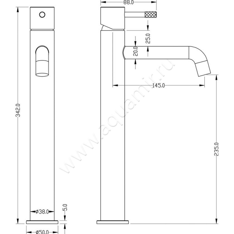 Смеситель для раковины Boheme Uno 462GM размеры