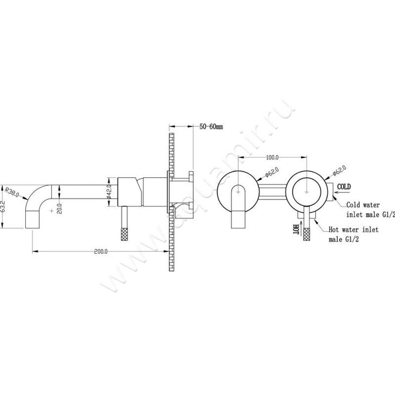 Смеситель для раковины Boheme Uno 465NB размеры