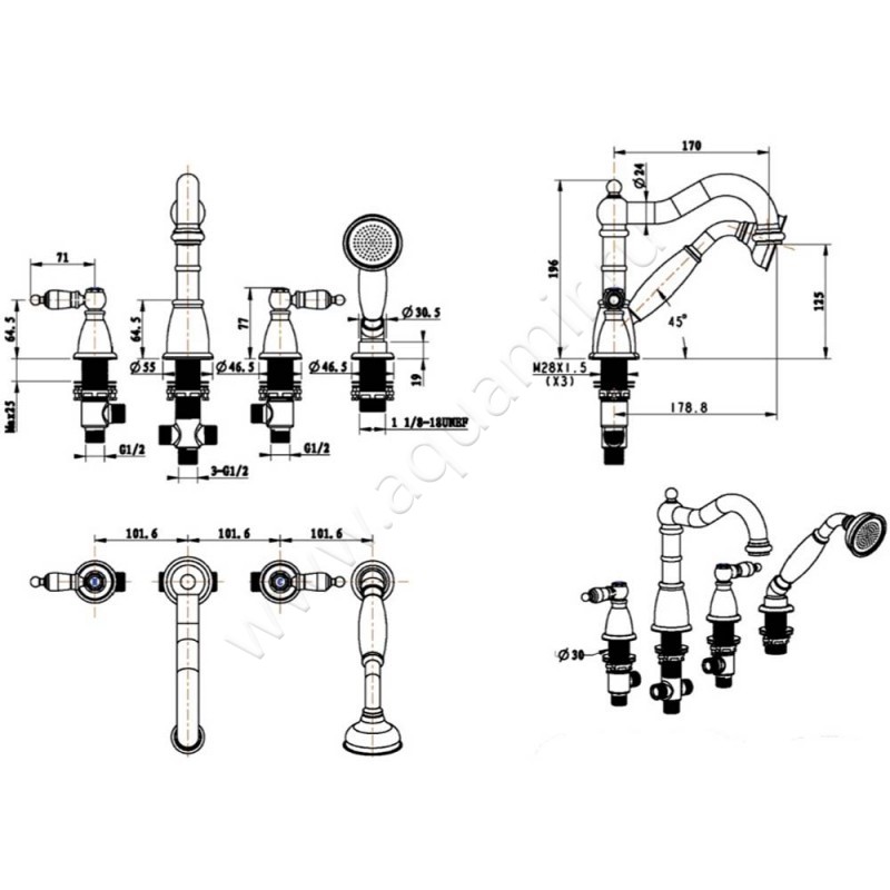 Смеситель на борт ванны Boheme Medici 391 размеры