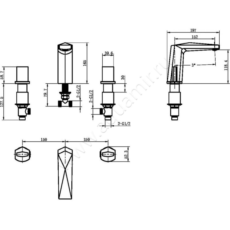 Смеситель для раковины Boheme Venturo 150GMICE размеры