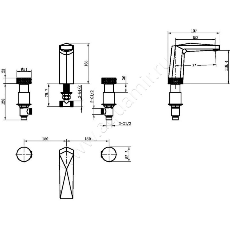 Смеситель для раковины Boheme Venturo 150BGDIAMOND размеры