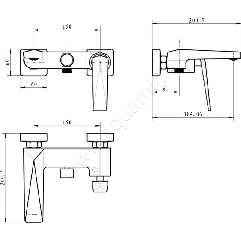 Смеситель для ванны Boheme Venturo 383B размеры