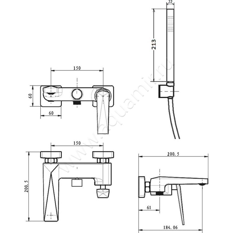 Смеситель для ванны Boheme Venturo 373SGM размеры