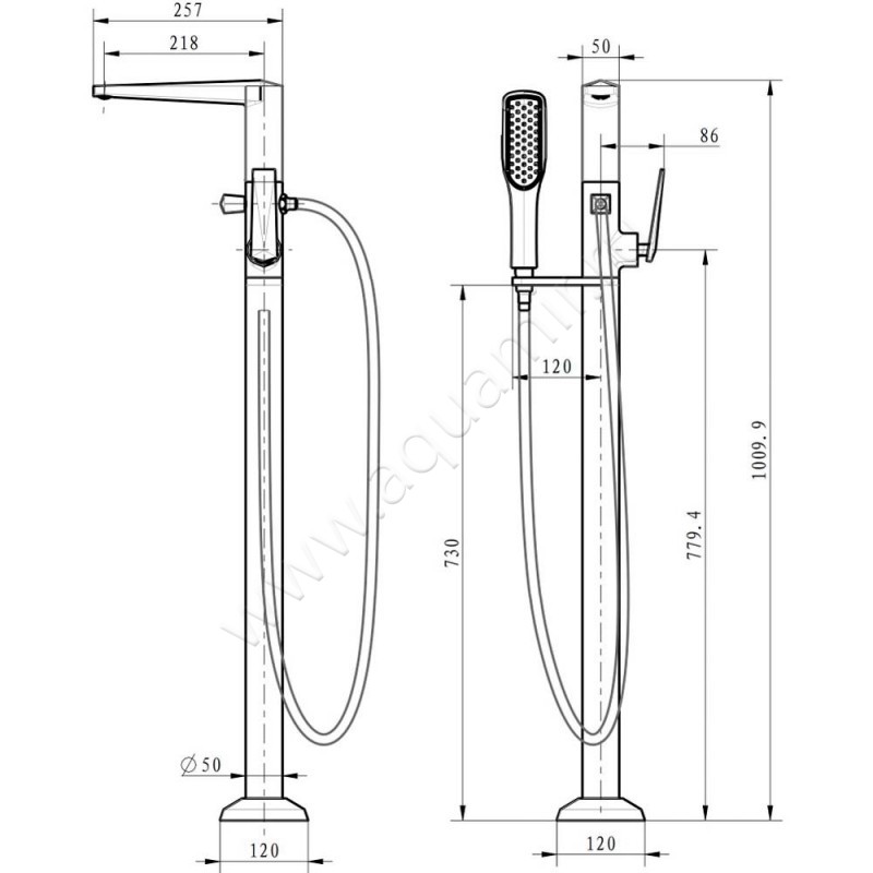 Напольный смеситель для ванны Boheme Venturo 389W размеры