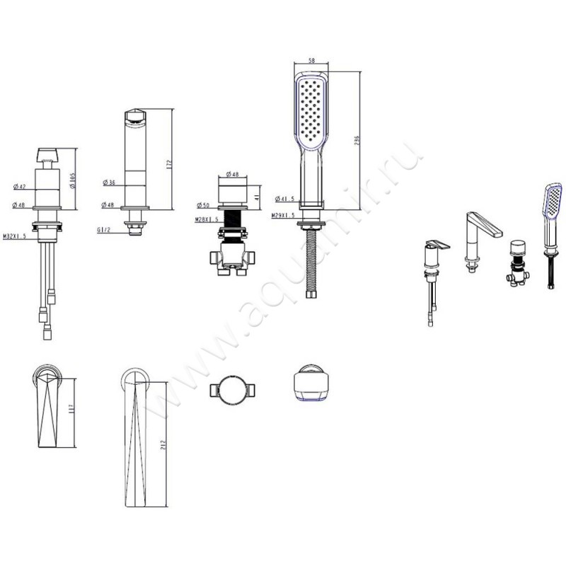 Смеситель на борт ванны Boheme Venturo 380B размеры