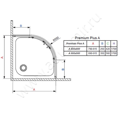 Душевой уголок Radaway Premium Plus A 1700 30411-01-01N размеры