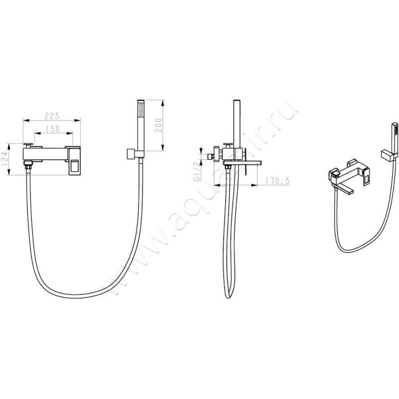 Смеситель для ванны Boheme Q 143WG размеры