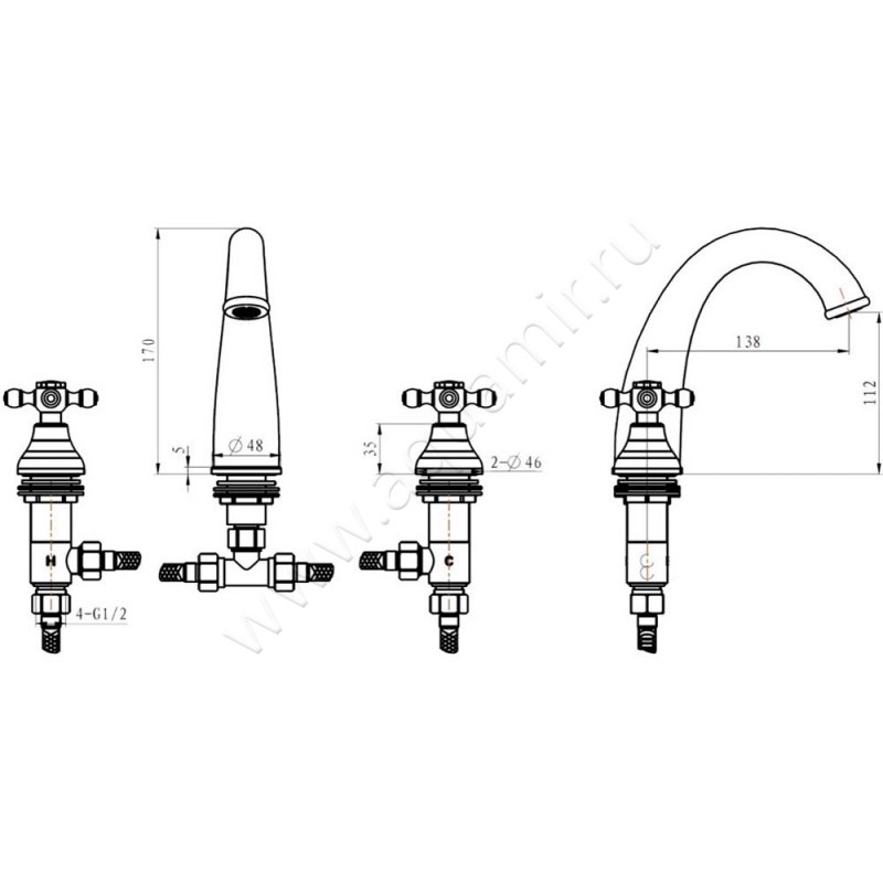 Смеситель для раковины Boheme Royal Cristal 277ROYALCRST размеры