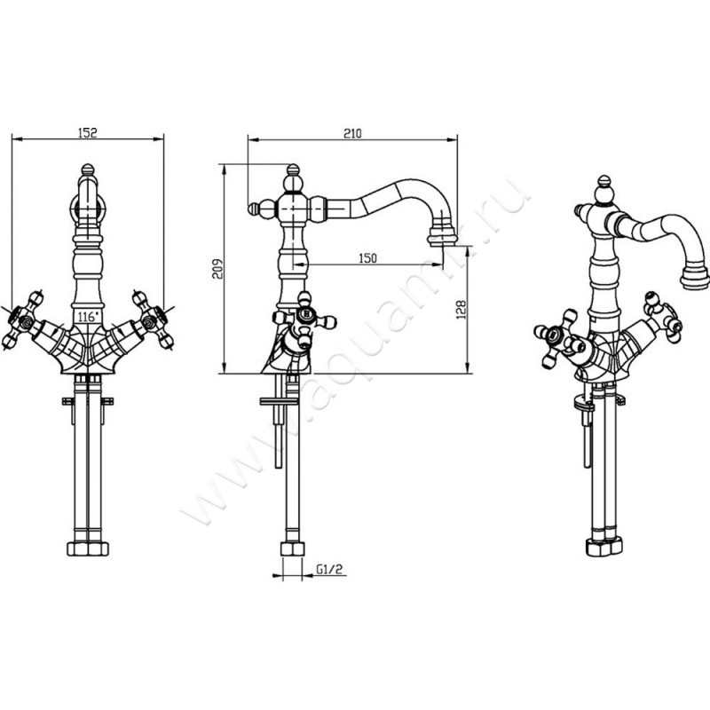 Смеситель для раковины Boheme Royal Cristal 292ROYALCRST размеры