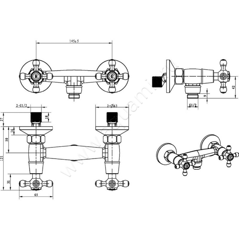 Смеситель для душа Boheme Royal Cristal 294ROYALCRST размеры