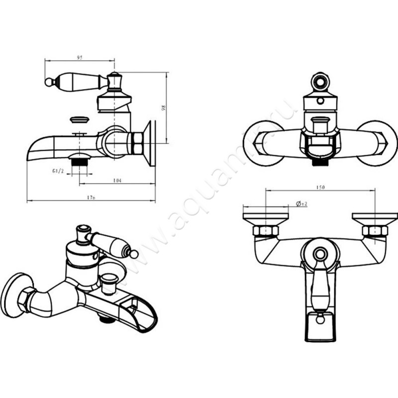 Смеситель для ванны Boheme Vogue 223 размеры
