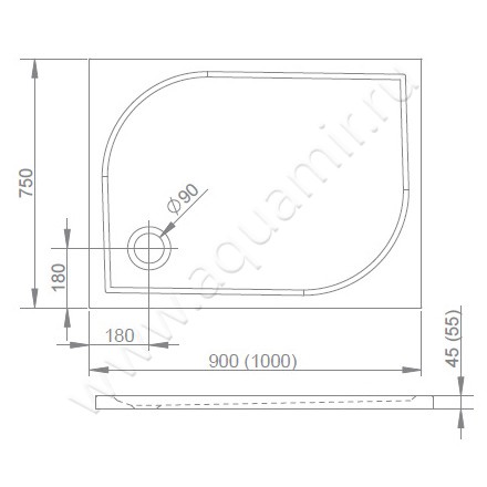Акриловый поддон для душа Radaway Delos D 4D97545-03 размеры