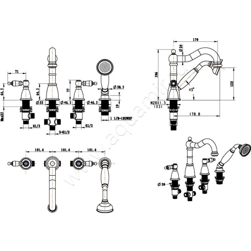 Смеситель на борт ванны Boheme Royal Cristal 396ROYALCRST размеры