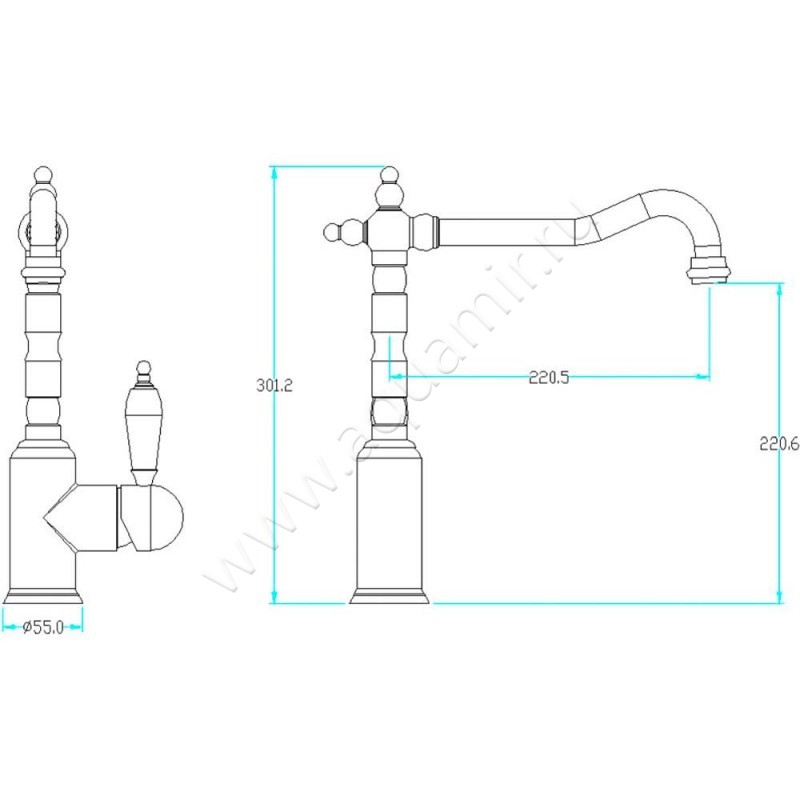 Смеситель для кухни Boheme Medici Ripresa 101 размеры