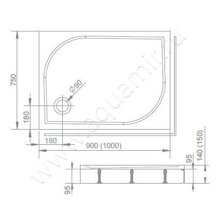Акриловый поддон для душа Radaway Delos D 4D97514-03L размеры