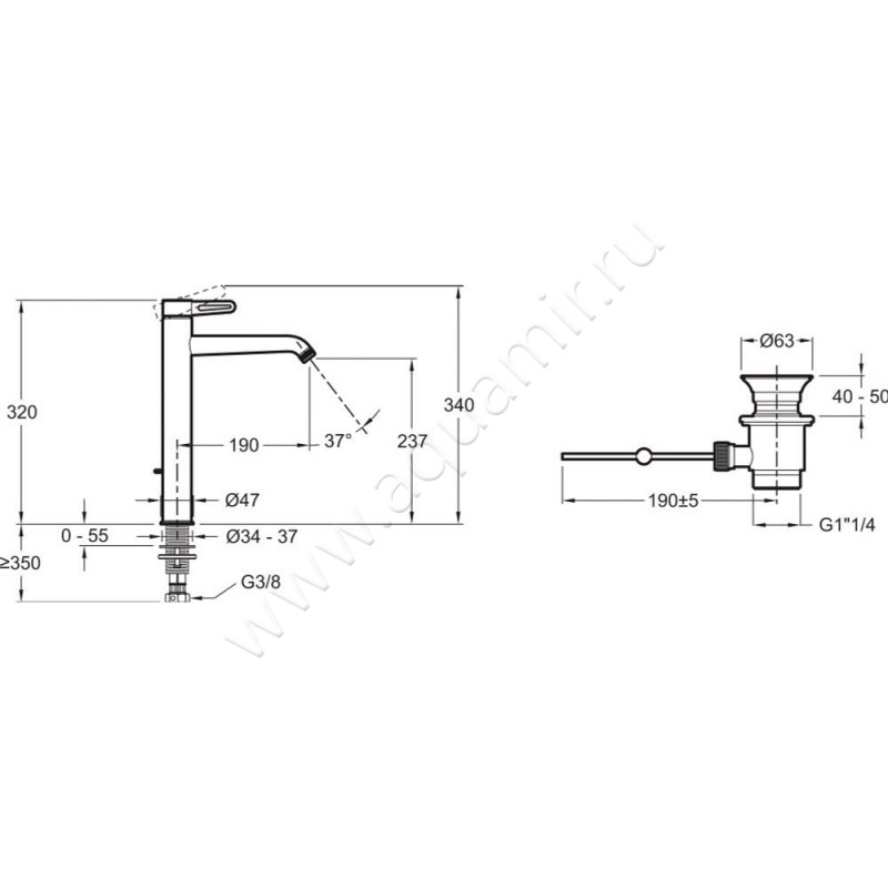 Смеситель для раковины Jacob Delafon Nouvelle Vague E78337BLV размеры