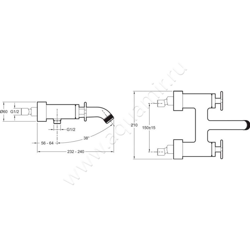 Смеситель для ванны Jacob Delafon Nouvelle Vague E78350CAT размеры