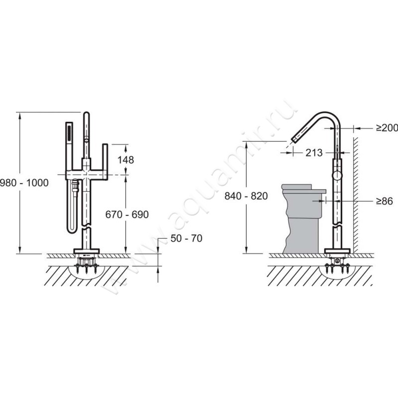 Напольный смеситель для ванны Jacob Delafon Stillness E97344CP размеры
