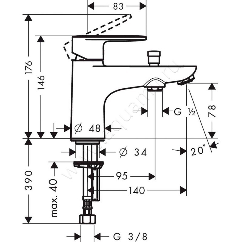 Смеситель на борт ванны Hansgrohe Vernis Blend 71444000 размеры