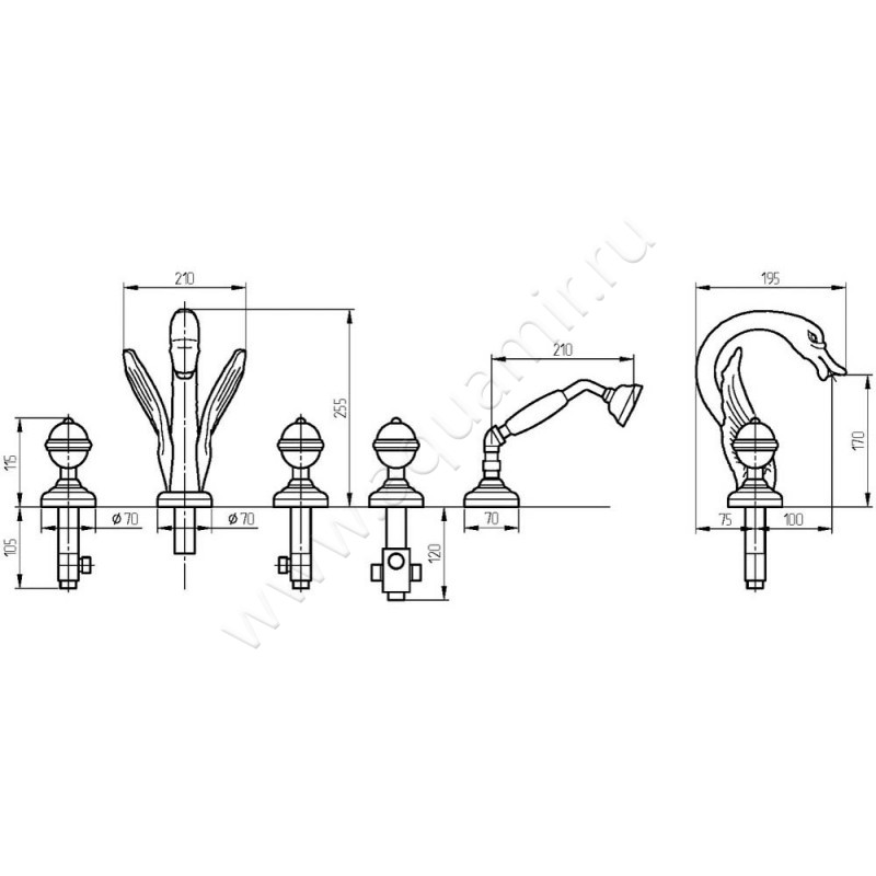 Смеситель на борт ванны Migliore Luxor 24243 размеры