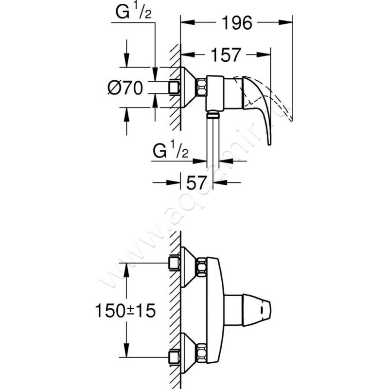 Смеситель для душа Grohe StartCurve 23767000 размеры