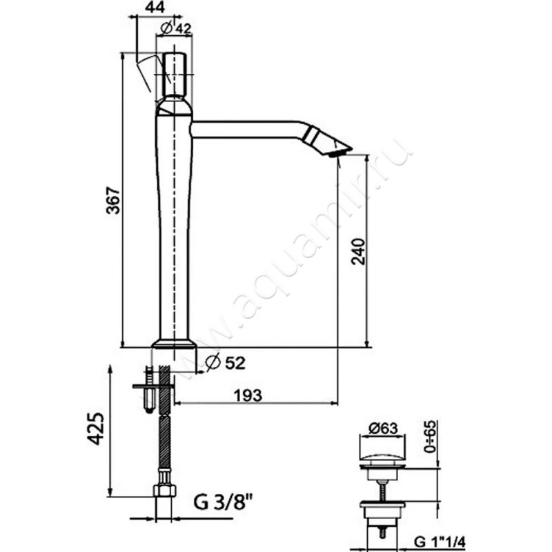 Смеситель для раковины Webert Opera OA830402010 размеры