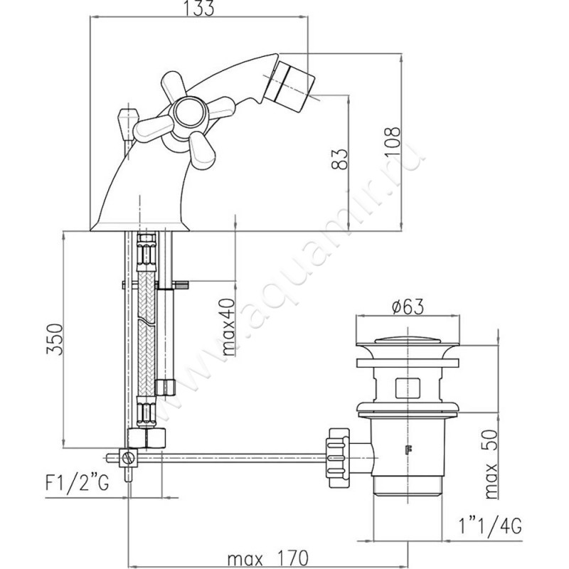 Смеситель для биде Webert Armony AM710102010 размеры