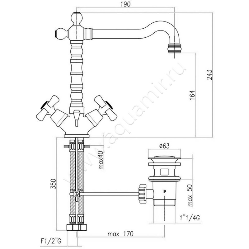 Смеситель для раковины Webert Armony AM700302060 размеры