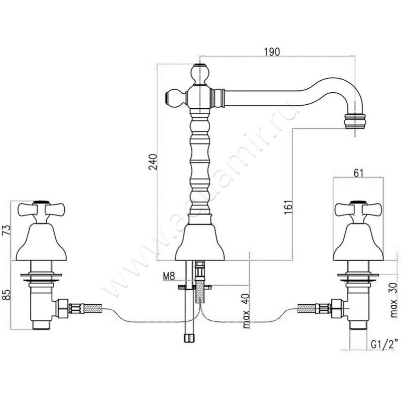 Смеситель для раковины Webert Armony AM750202060 размеры