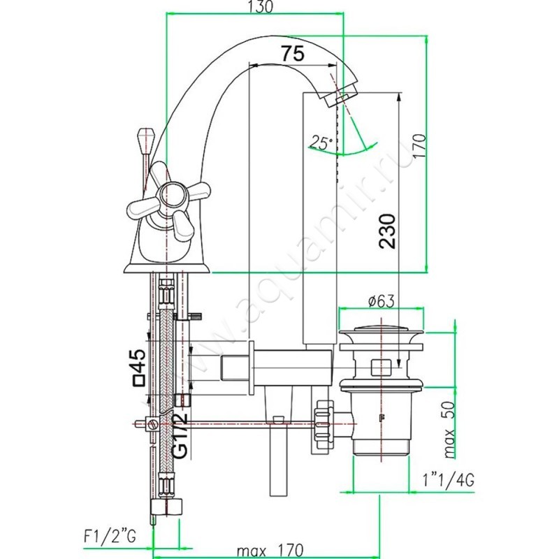 Смеситель для раковины Webert Armony AM700102010 размеры