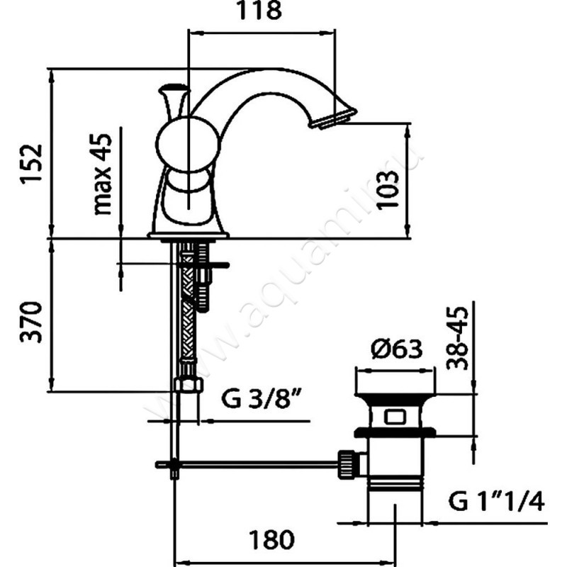 Смеситель для раковины Webert Karenina KA700102015 размеры
