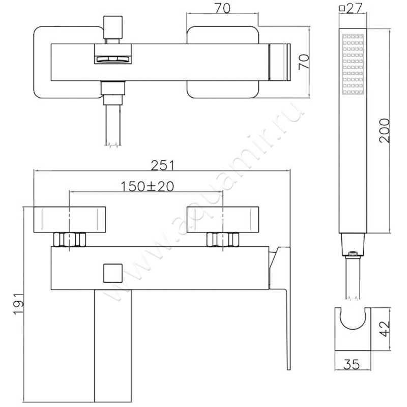Смеситель для ванны Webert Pegaso PE850101794 размеры