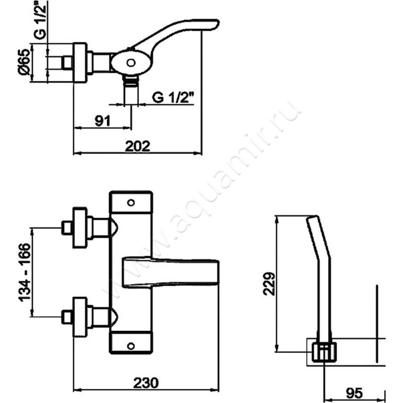 Смеситель для ванны Webert Wolo WO980201015 размеры