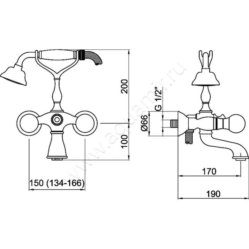 Смеситель для ванны Webert Karenina KA720201017 размеры