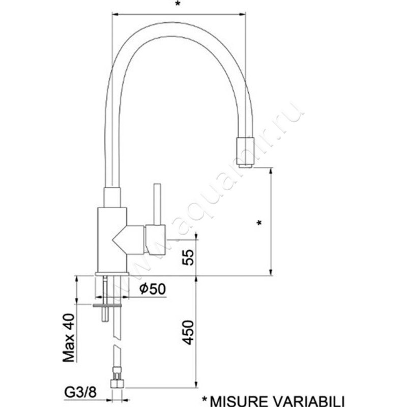 Смеситель для кухни Webert Viper VP920602564 размеры