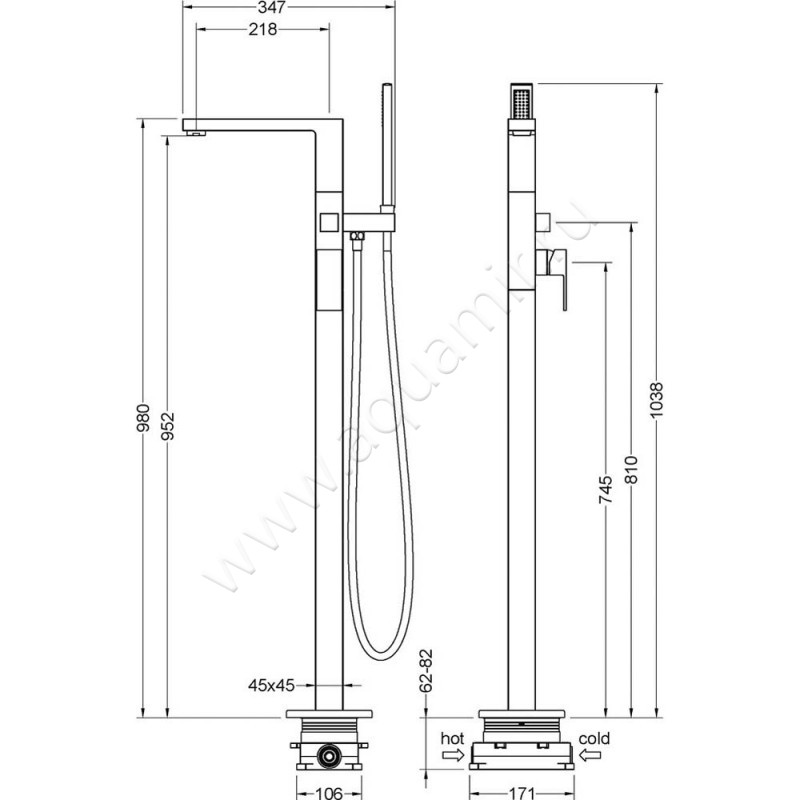 Напольный смеситель для ванны Timo Selene 221017YCR размеры