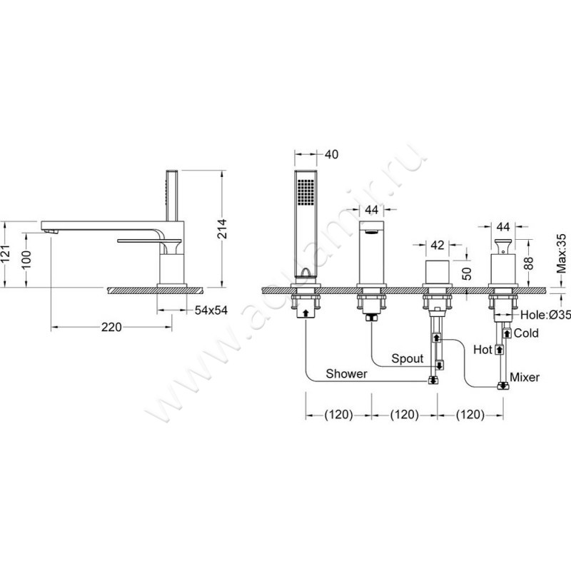 Смеситель на борт ванны Timo Torne 433017Y размеры