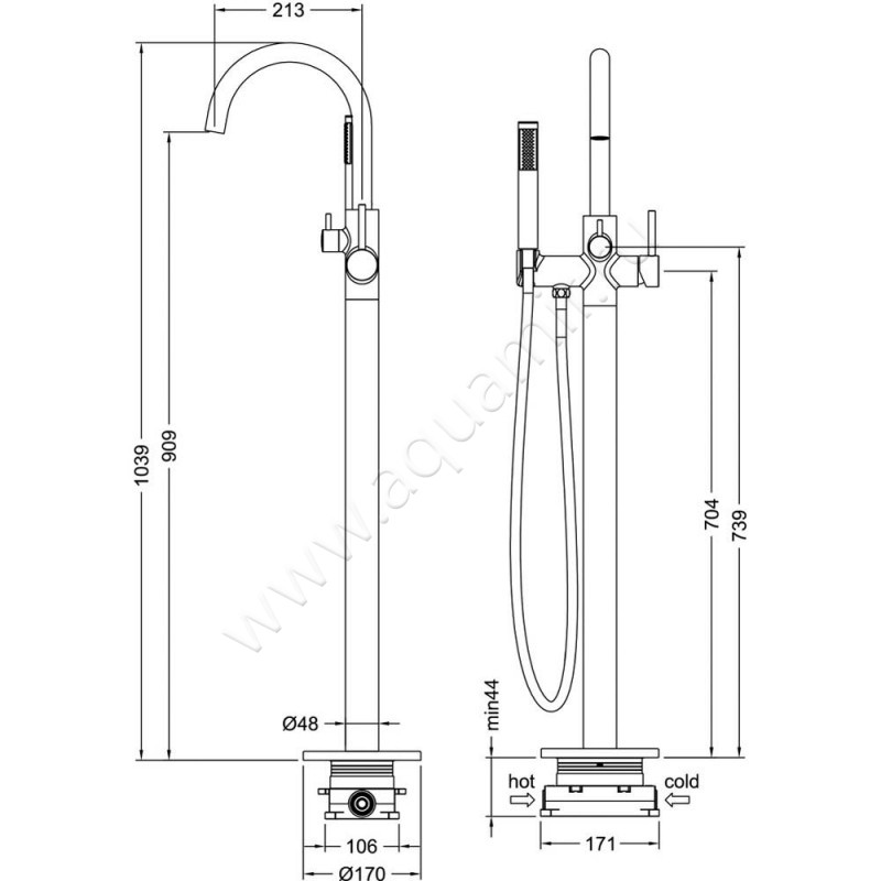 Напольный смеситель для ванны Timo Saona 231003YCR размеры