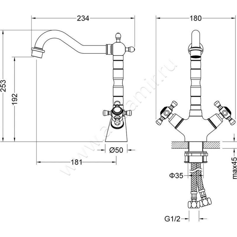 Смеситель для раковины Timo Nelson 014303F размеры