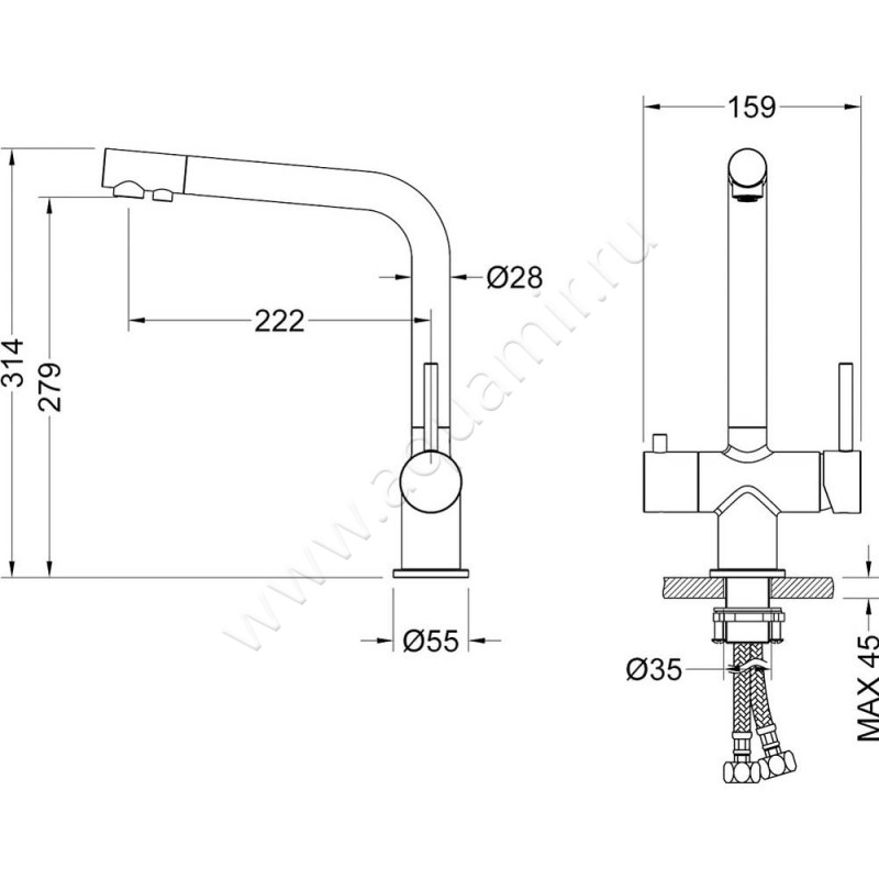 Смеситель для кухни Timo Saona 239617F размеры